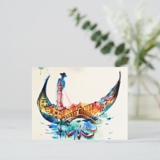 ヴィンテージゴンドラヴェネツィアシティトラベルラブウォーターカラー シーズンポストカード (スタンド正面)