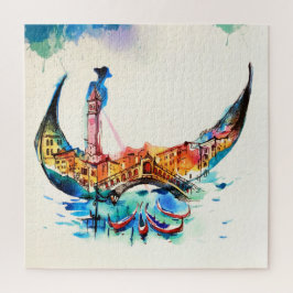 ヴィンテージゴンドラヴェネツィアシティトラベルラブウォーターカラー ジグソーパズル