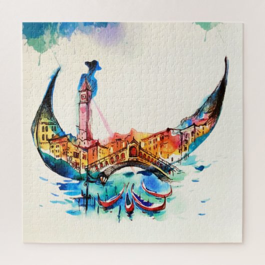 ヴィンテージゴンドラヴェネツィアシティトラベルラブウォーターカラー ジグソーパズル (縦)