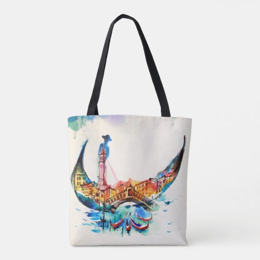 ヴィンテージゴンドラヴェネツィアシティトラベルラブウォーターカラー トートバッグ (裏面)