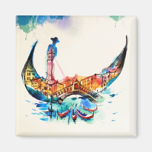 ヴィンテージゴンドラヴェネツィアシティトラベルラブウォーターカラー マグネット (正面)