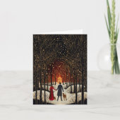 ヴィンテージゴーアッシュ冬のカップルと教会空白の ノートカード (正面)