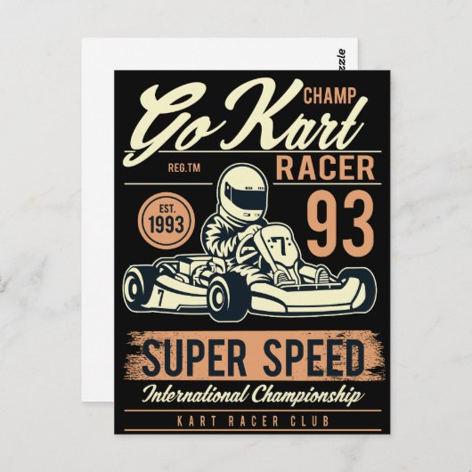 ヴィンテージゴーカート誕生日招待状カード ポストカード (正面/裏面)