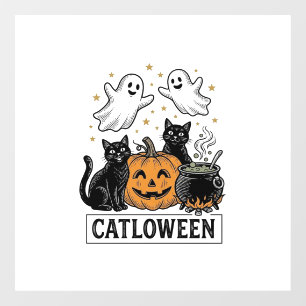ヴィンテージゴーストキャットのハロウィンTシャツデザイン ウィンドウサイン