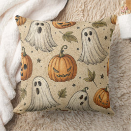 ヴィンテージゴースト&パンプキン ハロウィンパターン クッション