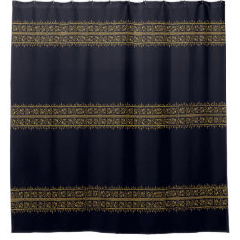 ヴィンテージゴールデンインディアンブロックプリントパターン シャワーカーテン