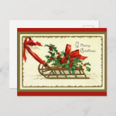 ヴィンテージゴールデンクリスマスそり シーズンポストカード (正面/裏面)