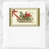 ヴィンテージゴールデンクリスマスそり 長方形シール (バッグ)