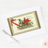 ヴィンテージゴールデンクリスマスそり 長方形シール (封筒)