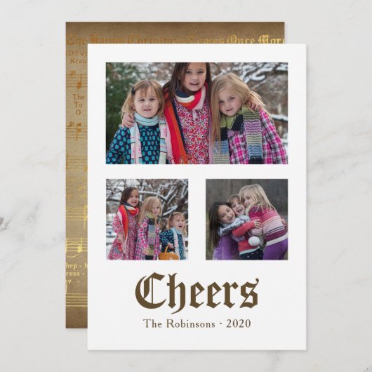 ヴィンテージゴールデンクリスマスシート音楽家族の写真 シーズンカード (正面/裏面)