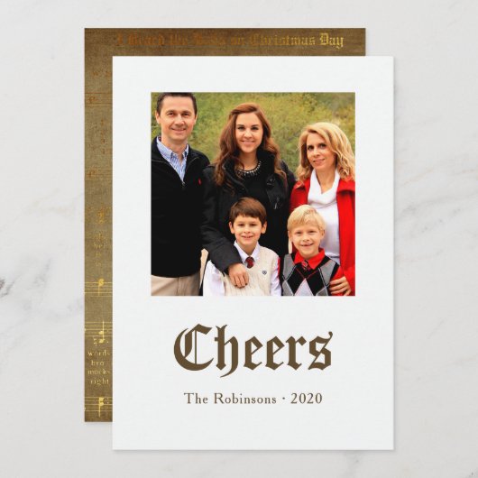 ヴィンテージゴールデンクリスマスシート音楽家族の写真 シーズンカード (正面/裏面)