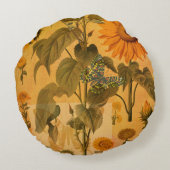 ヴィンテージゴールデンサンフラワーコラージュ ラウンドクッション (裏面)