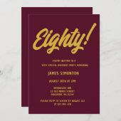 ヴィンテージゴールデンスクリプト80th誕生日パーティー 招待状 (正面/裏面)