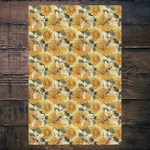 ヴィンテージゴールデンダリアとミツバチの花のパターン 薄葉紙