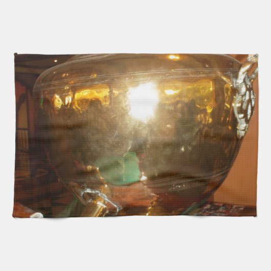 ヴィンテージゴールデンティーポットウォールアート&プリント キッチンタオル (横)
