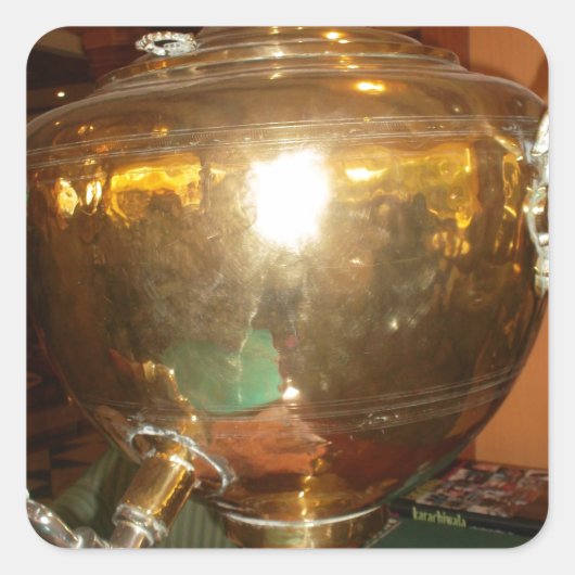 ヴィンテージゴールデンティーポットウォールアート&プリント スクエアシール (正面)