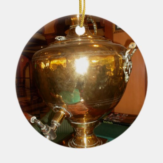 ヴィンテージゴールデンティーポットウォールアート&プリント セラミックオーナメント (正面)