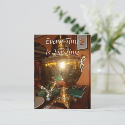 ヴィンテージゴールデンティーポットウォールアート&プリント ポストカード (スタンド正面)