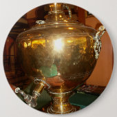 ヴィンテージゴールデンティーポットウォールアート&プリント 缶バッジ (正面)