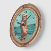 ヴィンテージゴールデンフレームラウンドレトロ写真クラシック ラージ壁時計 (傾斜)