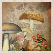 ヴィンテージゴールデンマッシュルームとピンクフローラエフェメラ タイル