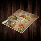 ヴィンテージゴールデンマッシュルームとピンクフローラエフェメラ タイル