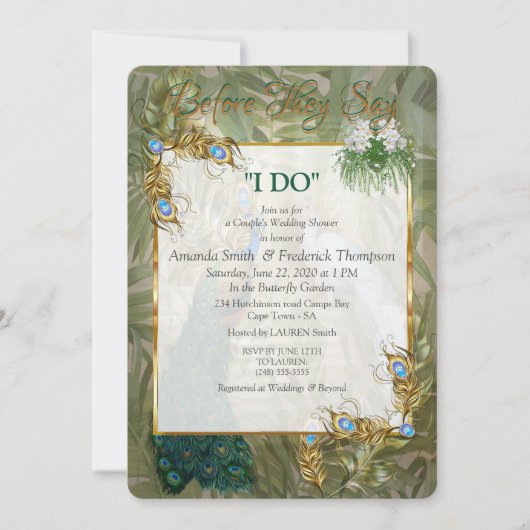 ヴィンテージゴールデン王室のピーコックテンプルドリームズ 招待状 (正面)