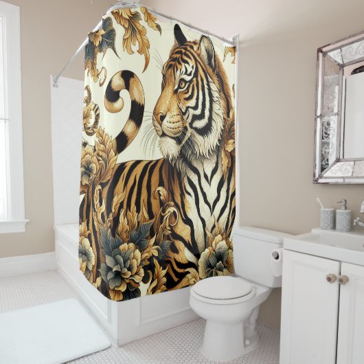 ヴィンテージゴールデン絵を描タイガー シャワーカーテン (インサイチュ)