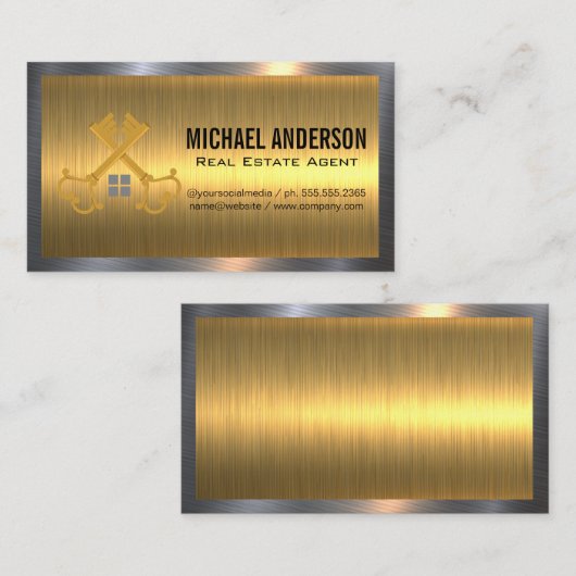 ヴィンテージゴールデン鍵 |実在財産 |メタリック 名刺 (正面/裏面)