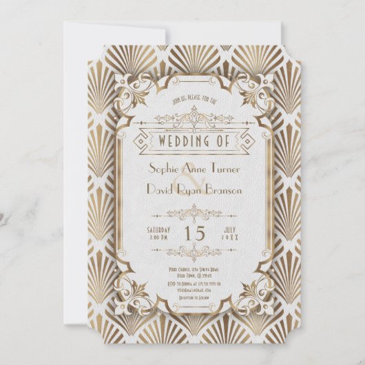 ヴィンテージゴールドのアールデコ グレート20's ウェディング 招待状 (正面)