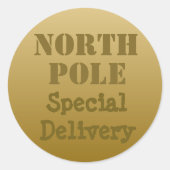 ヴィンテージゴールドのクリスマスノースポールステッカー ラウンドシール (正面)