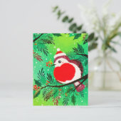 ヴィンテージゴールドのグリーンリースの冬の鳥 シーズンポストカード (スタンド正面)