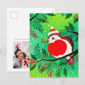 ヴィンテージゴールドのグリーンリースの冬の鳥 シーズンポストカード (正面/裏面)