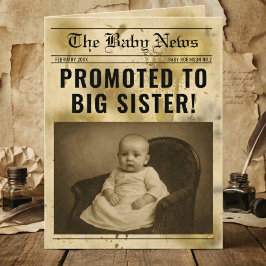 ヴィンテージゴールドの新聞を使った妊娠発表 カード