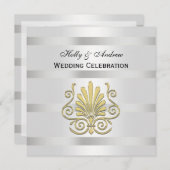 ヴィンテージゴールドアールデコプルメブルークホッ結婚トSQ 招待状 (正面/裏面)