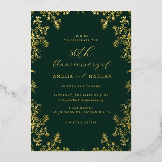 ヴィンテージゴールドエメラルド50周年パーティー 箔招待状 (正面)
