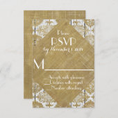 ヴィンテージゴールドダマスクとホワイトウッドの結婚式出欠確認 出欠カード (正面/裏面)