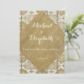 ヴィンテージゴールドダマスクと木に聖書の一節 招待状 (スタンド正面)