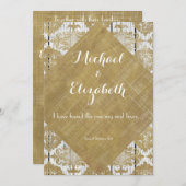 ヴィンテージゴールドダマスクと木に聖書の一節 招待状 (正面/裏面)