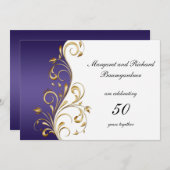 ヴィンテージゴールドパープル 50周年結婚記念日 招待状 (正面/裏面)