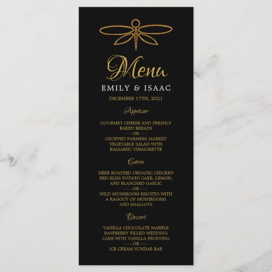 ヴィンテージゴールドフォイルドラゴンフライ結婚のメニュー メニュー (正面)