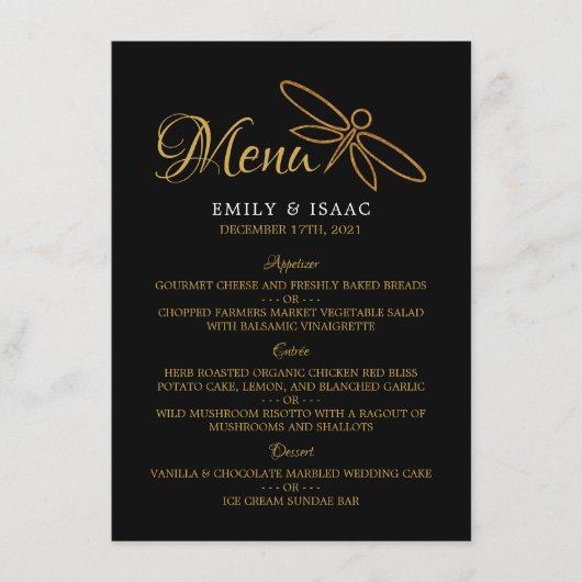 ヴィンテージゴールドフォイルドラゴンフライ結婚のメニュー メニュー (正面)