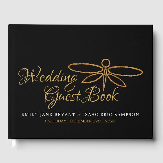 ヴィンテージゴールドフォイルドラゴンフライ結婚ズ ゲストブック (正面)