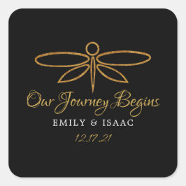 ヴィンテージゴールドフォイルドラゴンフライ結婚ズ スクエアシール