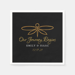 ヴィンテージゴールドフォイルドラゴンフライ結婚ズ スタンダードカクテルナプキン