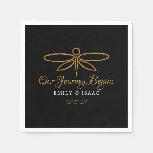 ヴィンテージゴールドフォイルドラゴンフライ結婚ズ スタンダードカクテルナプキン (正面)