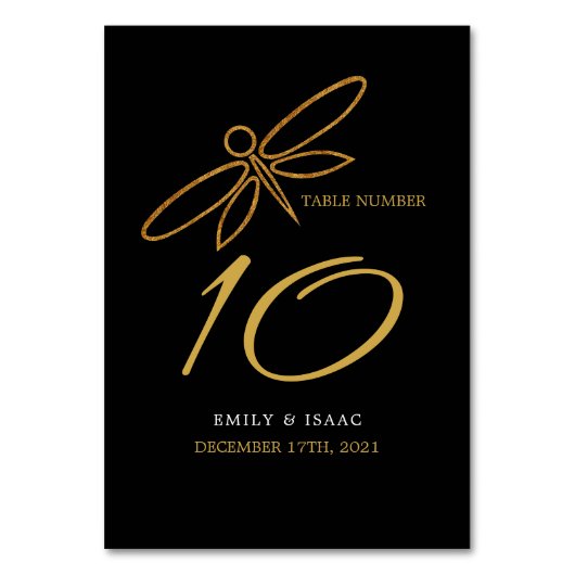 ヴィンテージゴールドフォイルドラゴンフライ結婚ズ テーブルナンバー (正面)