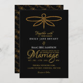 ヴィンテージゴールドフォイルドラゴンフライ結婚ズ 招待状 (正面/裏面)