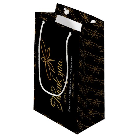 ヴィンテージゴールドフォイルドラゴンフライ結婚式の引き出物 スモールペーパーバッグ (正面アングル)