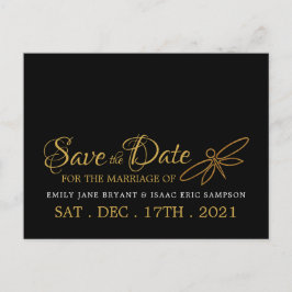 ヴィンテージゴールドフォイルドラゴンフライ結婚式の日付を保存 案内ポストカード